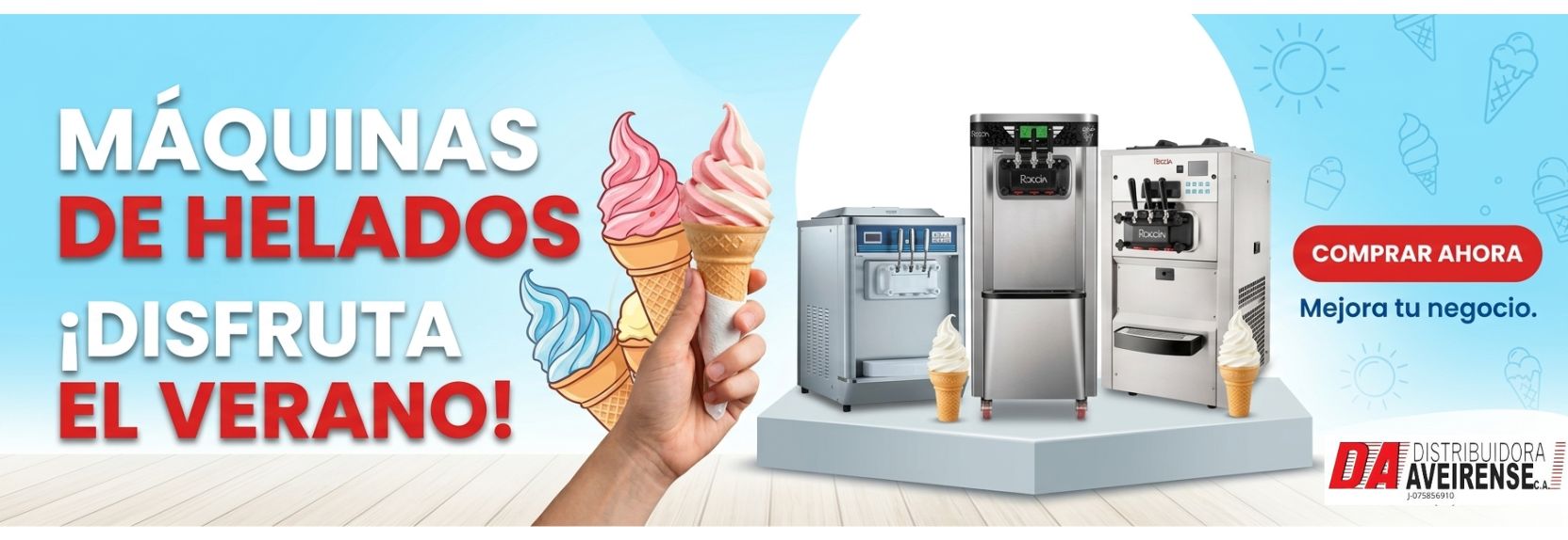 ¡La temporada perfecta para multiplicar tus ganancias ha llegado! En Distribuidora Aveirense te ofrecemos la línea más robusta de máquinas de helado de servicio suave (soft serve), diseñadas para brindar una textura cremosa, consistente y deliciosa en segundos. Invierte en equipos de alta tecnología con sistemas de refrigeración eficientes y paneles digitales de fácil manejo que optimizan el rendimiento de tu materia prima.